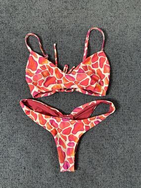 Naya Swimwear Bikini Set S Watercolor Abstract Print Cheeky Lace Up Tie Back